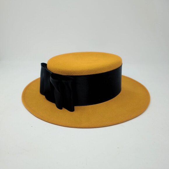 Vintage Bollman Mustard Yellow Felt Hat Stiff Black Ribbon main image 4